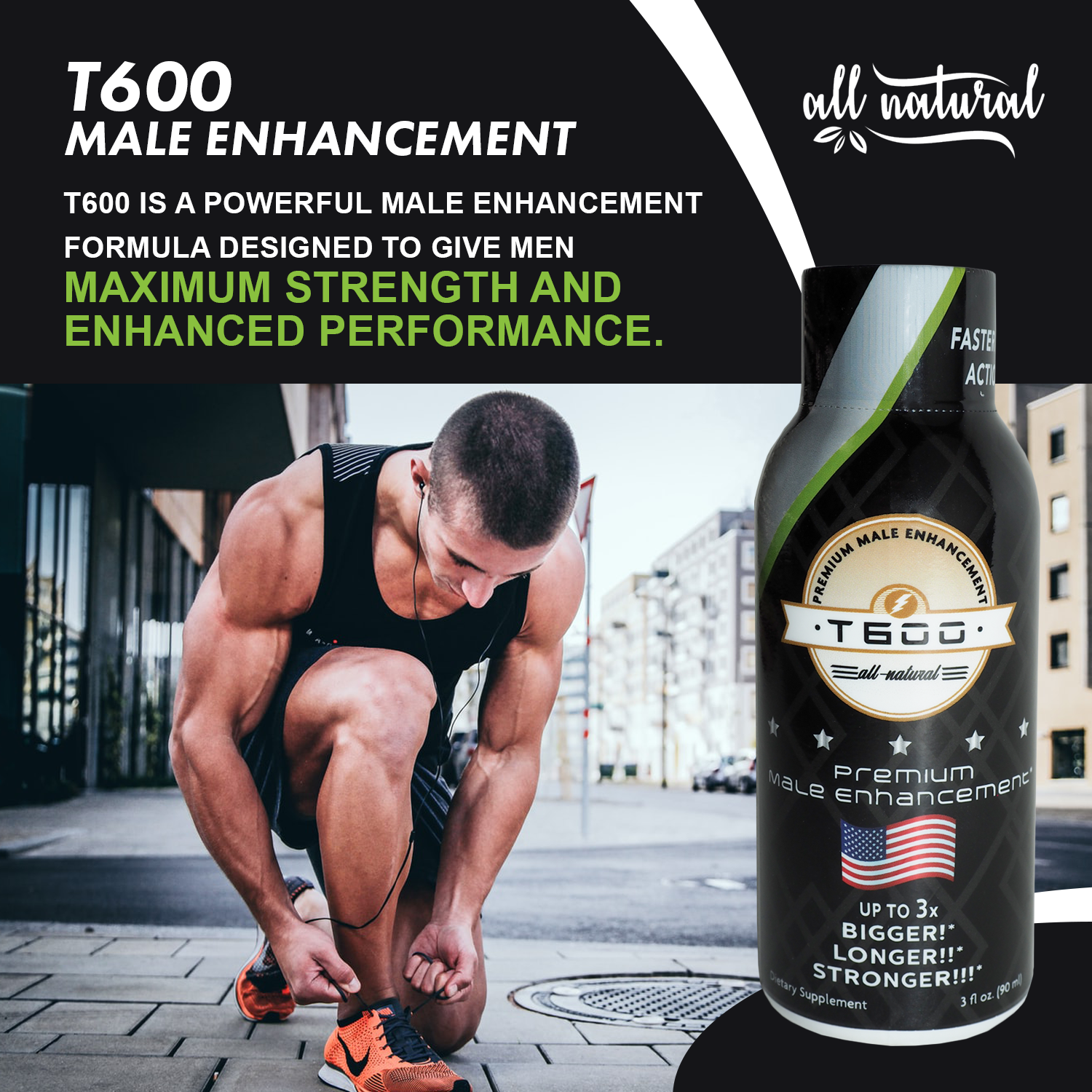 T600 Premium Male Enhancement, Natural Muscle and Energy Booster, 3 fl oz. Liquid Shot - Coffee Flavor