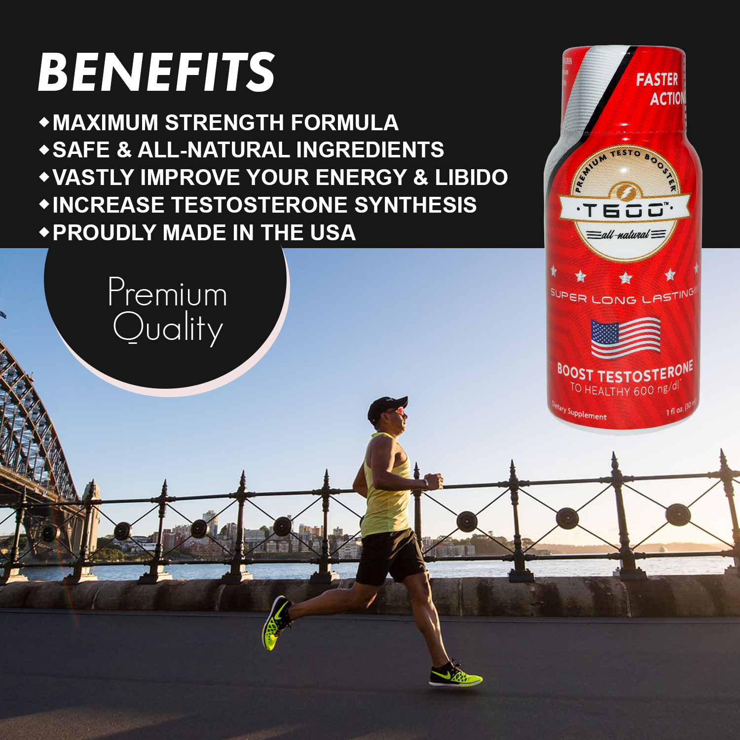 T600 Male Testosterone Booster, Natural Energy and Strength Booster, 1 fl oz. Liquid Shot - Coffee Flavor