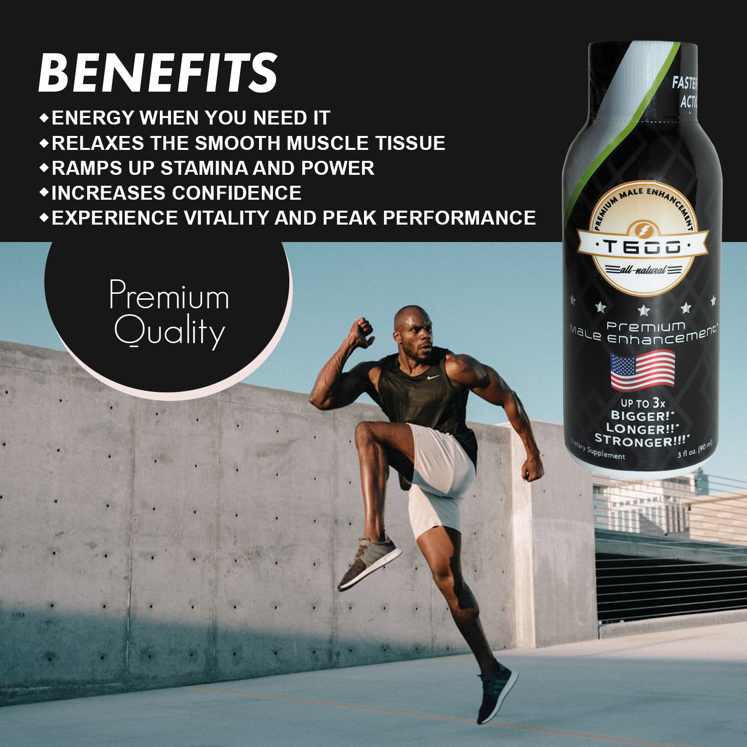 T600 Premium Male Enhancement, Natural Muscle and Energy Booster, 3 fl oz. Liquid Shot - Coffee Flavor