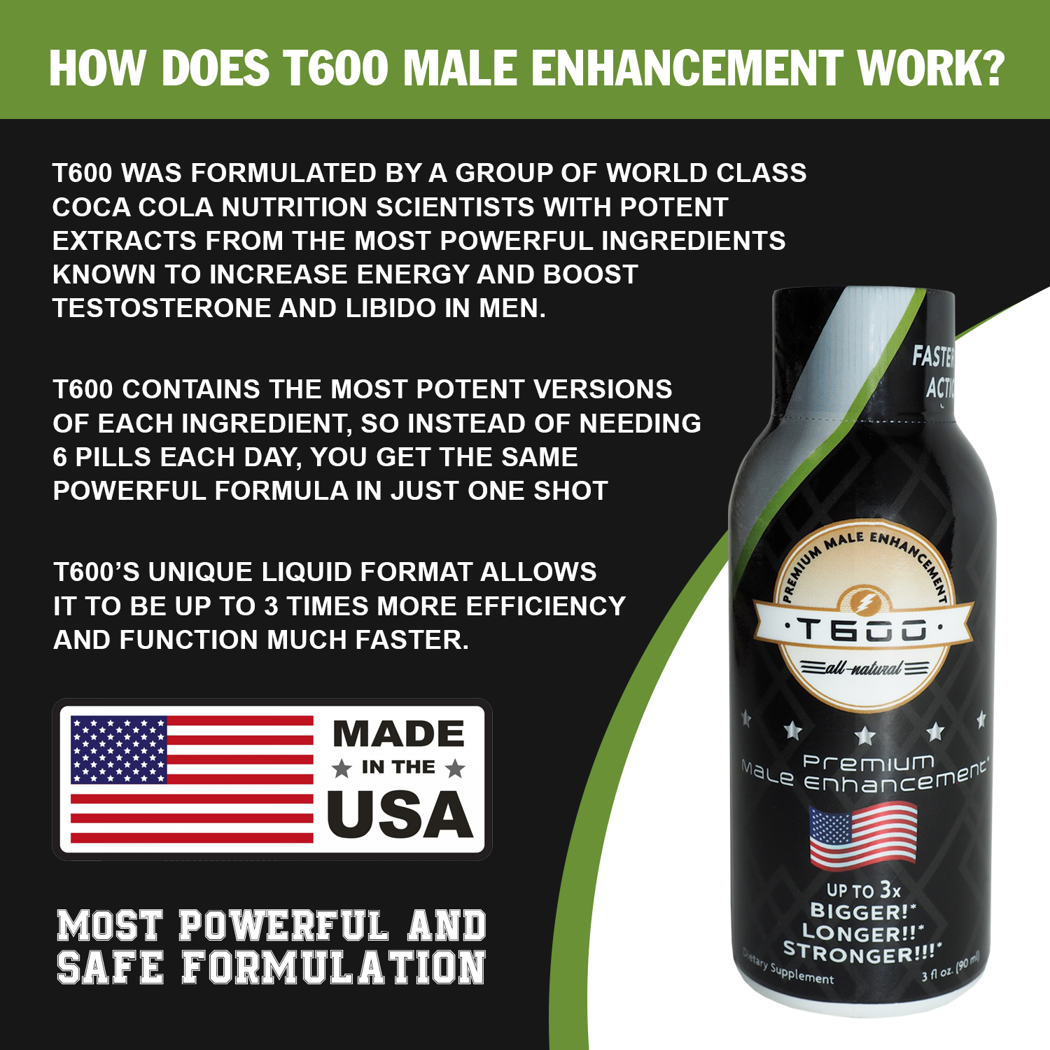 T600 Premium Male Enhancement, Natural Muscle and Energy Booster, 3 fl oz. Liquid Shot - Coffee Flavor