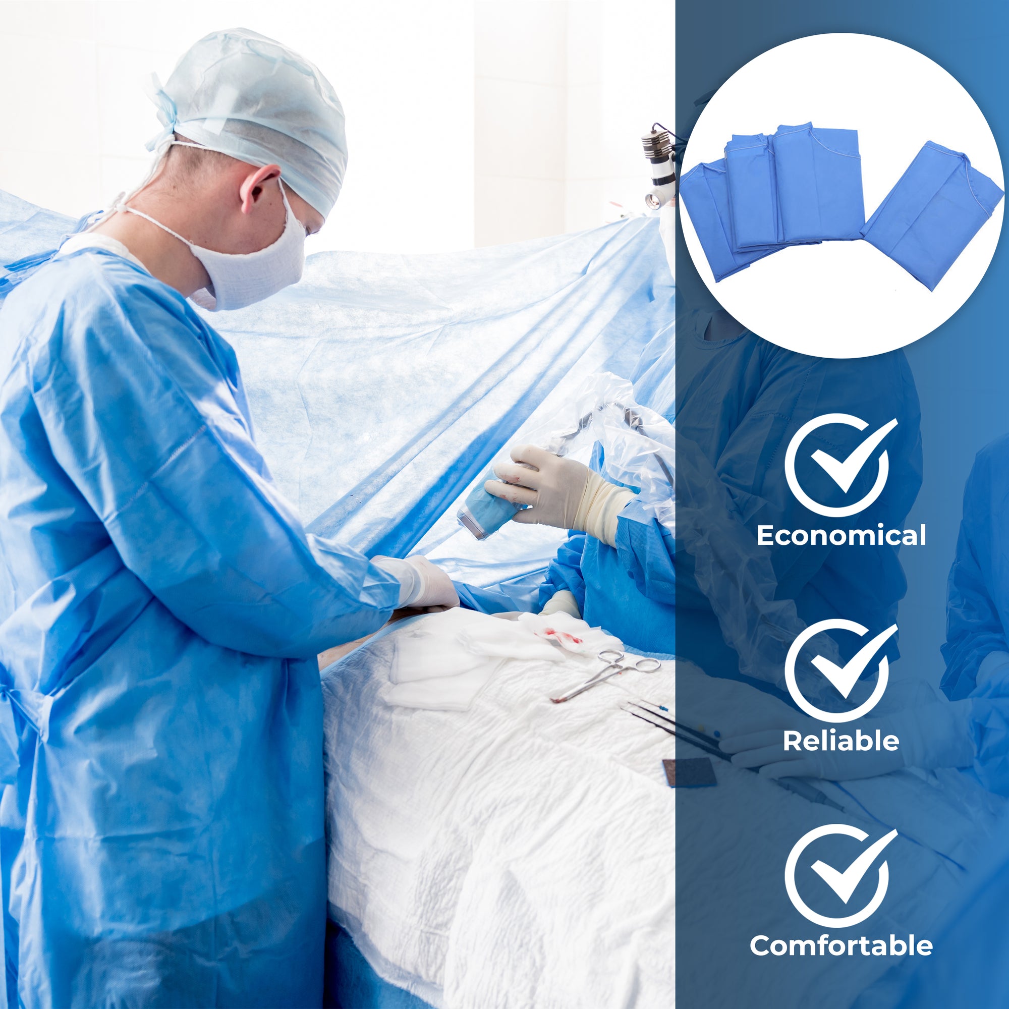 Disposable Isolation Gown with Knitted Cuffs, CE Certified Level 2 Gowns, 100% Polypropylene, Fluid Resistant, Unisex, Fully Closed with Double Ties